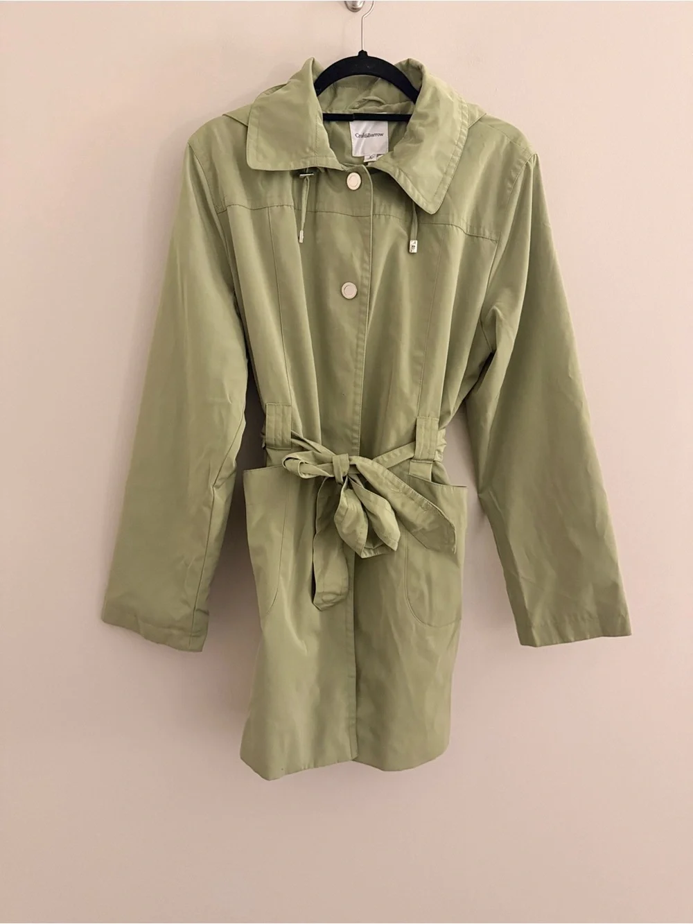 Croft & Barrow Sage Green Hooded Rain Jacket Coat Belted Women’s Large